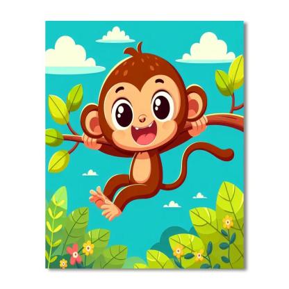 Playful Monkey Swinging Paint By Number