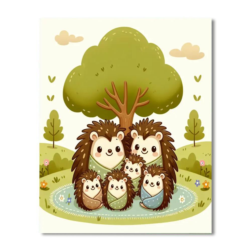 Cuddly Hedgehog Family Paint By Numbers Art
