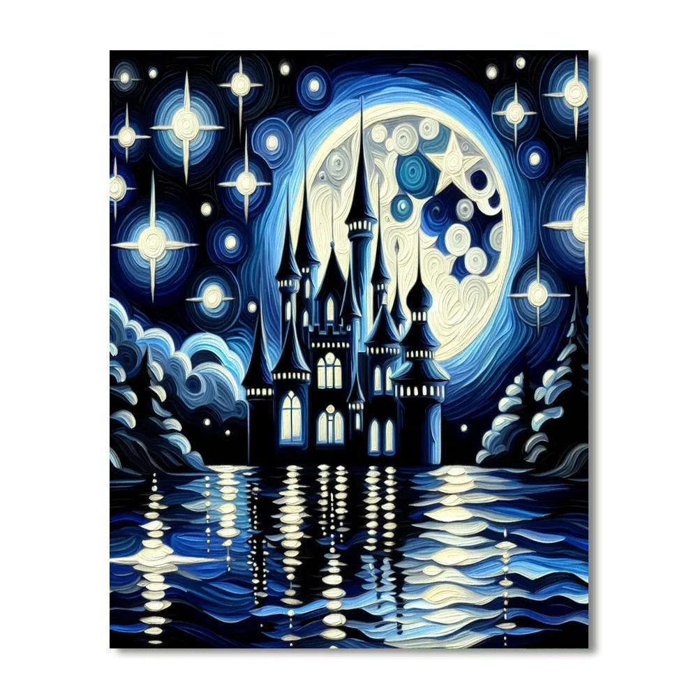 Enchanted Nighttime Castle Painting Number Kit