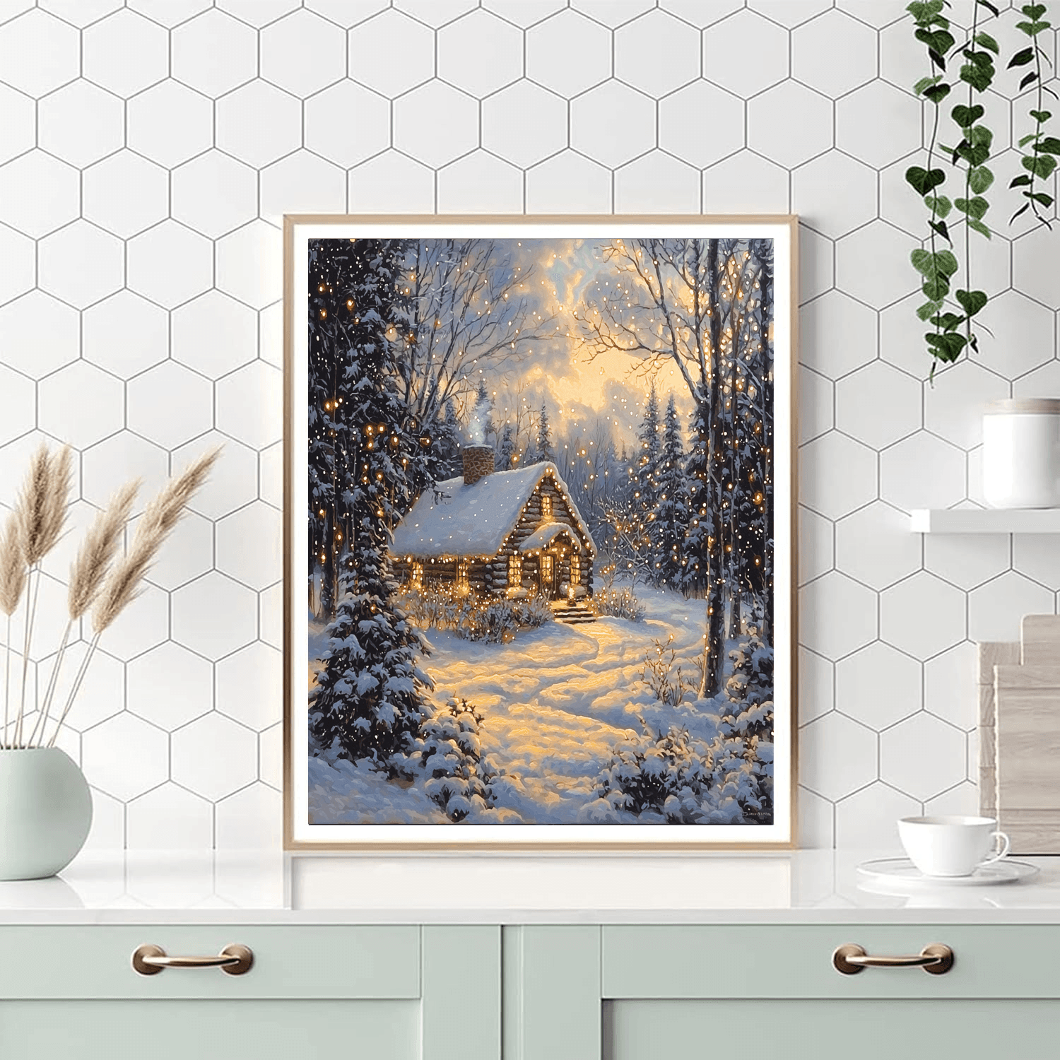 Thomas Kinkade Inspired Charming Winter Scene  Paint By Color