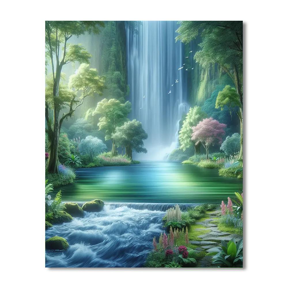 Peaceful Waterfall In Nature Painting Number Kit