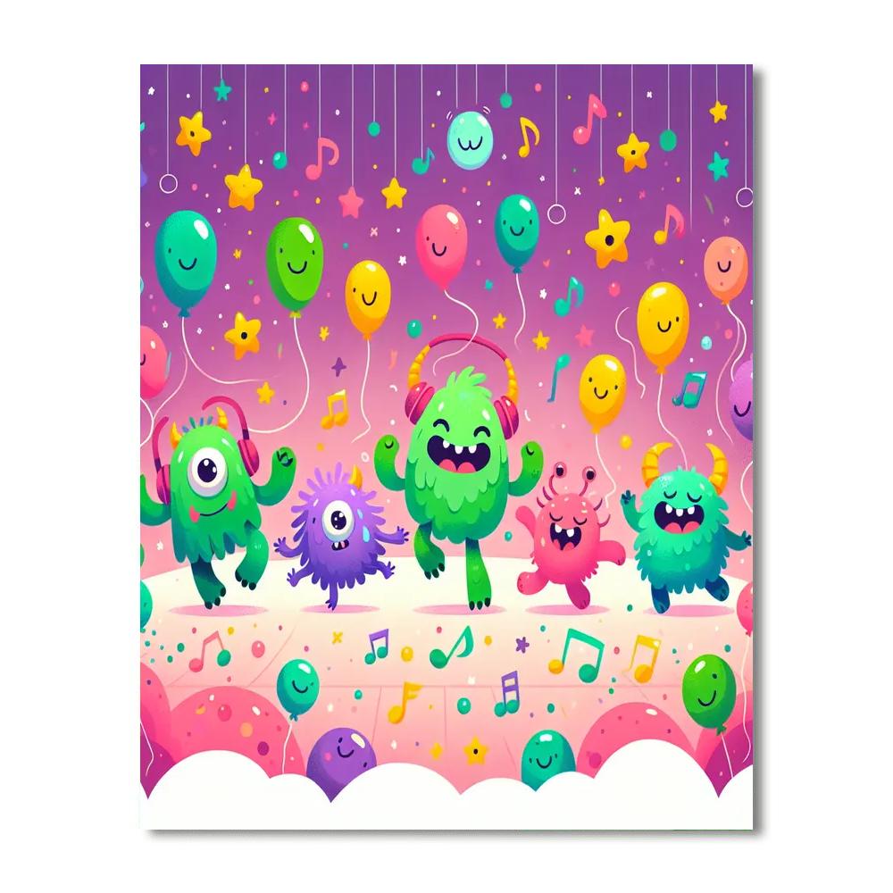 Silly Monster Dance Party Paint By Numbers Art
