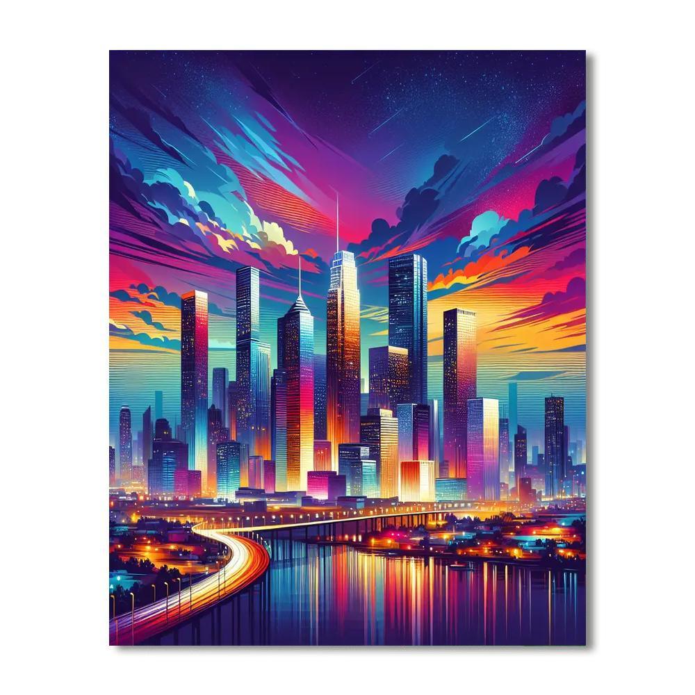Vibrant City Skyline At Dusk Painting By Numbers Kit