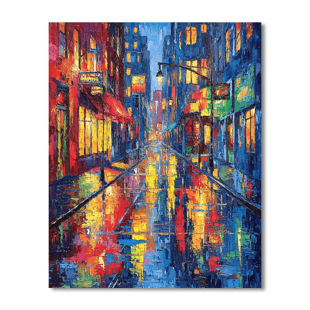 Leonid Afremov Inspired Whimsical Rainy Day  Number Painting