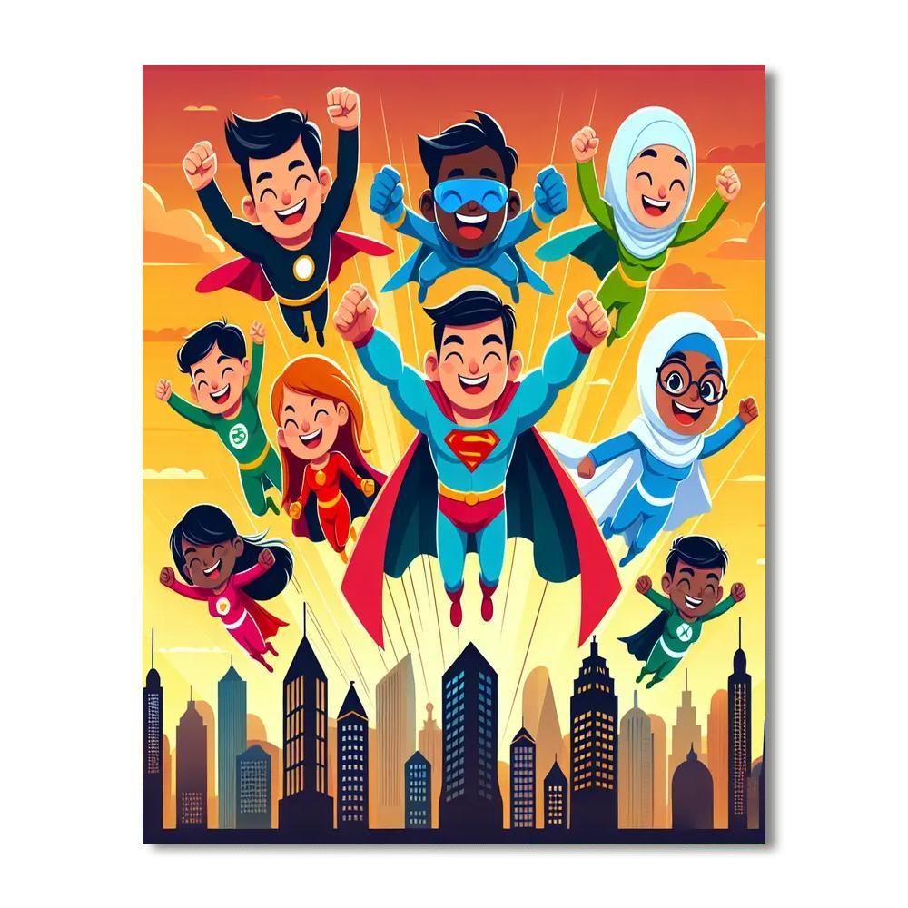 Superhero Adventures Together Paint By Numbers Art