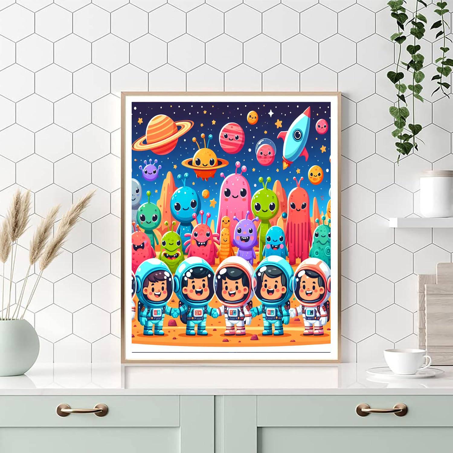 Space Explorers And Alien Friends DIY Paint By Numbers