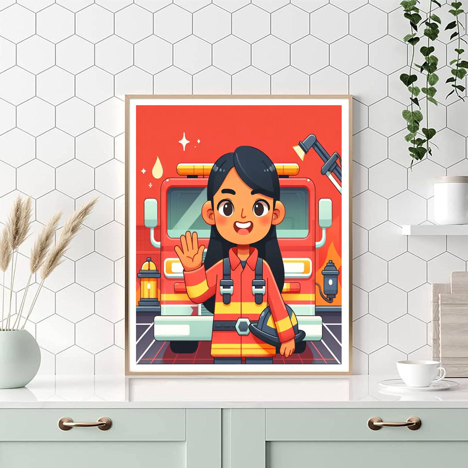 Brave Firefighter's Rescue Number Painting