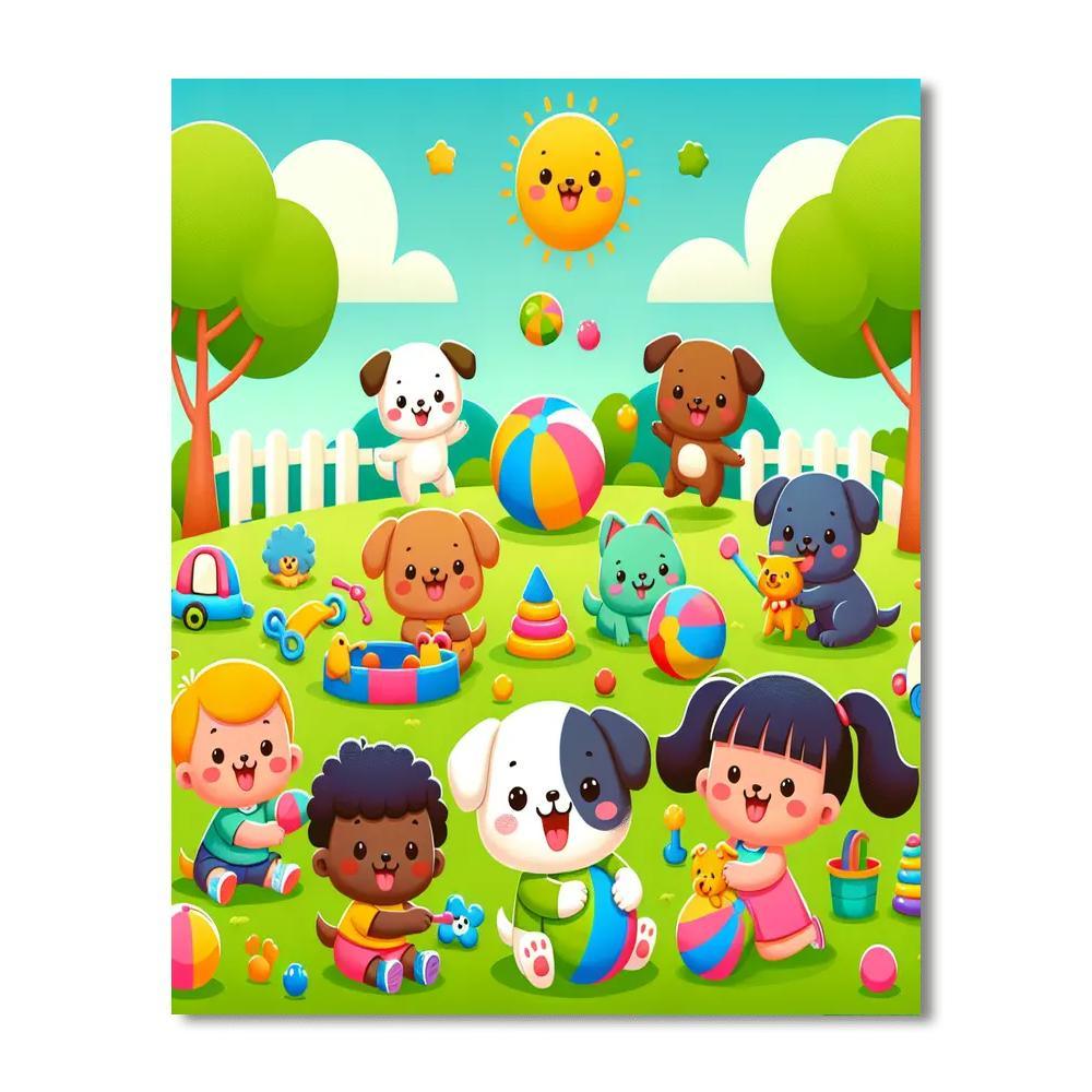 Playful Puppies' Adventure Paint By Numbers Art