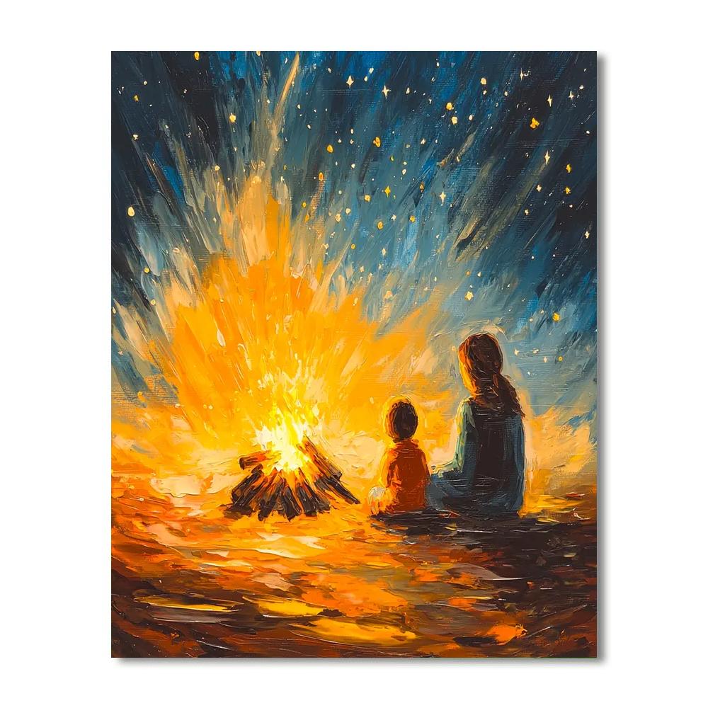 Family Campfire Night Number Painting