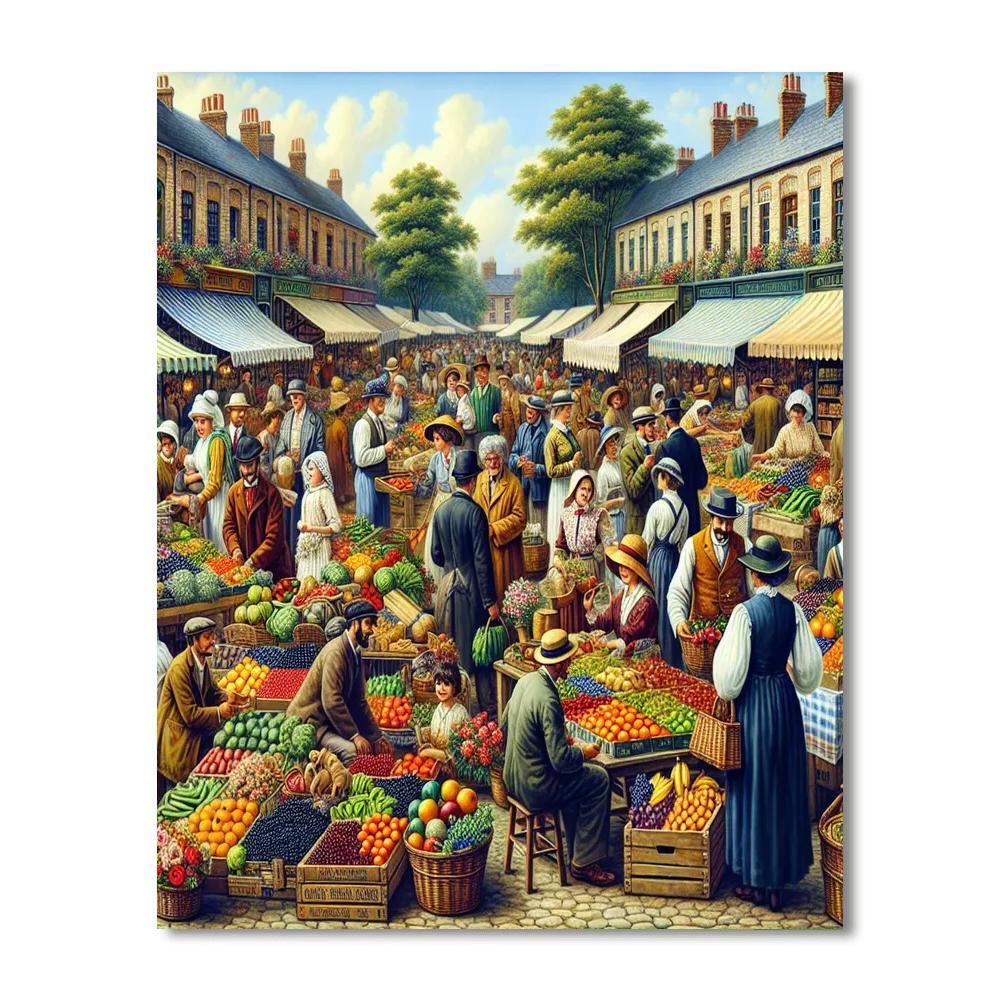Vintage Market Scene Paint By Number