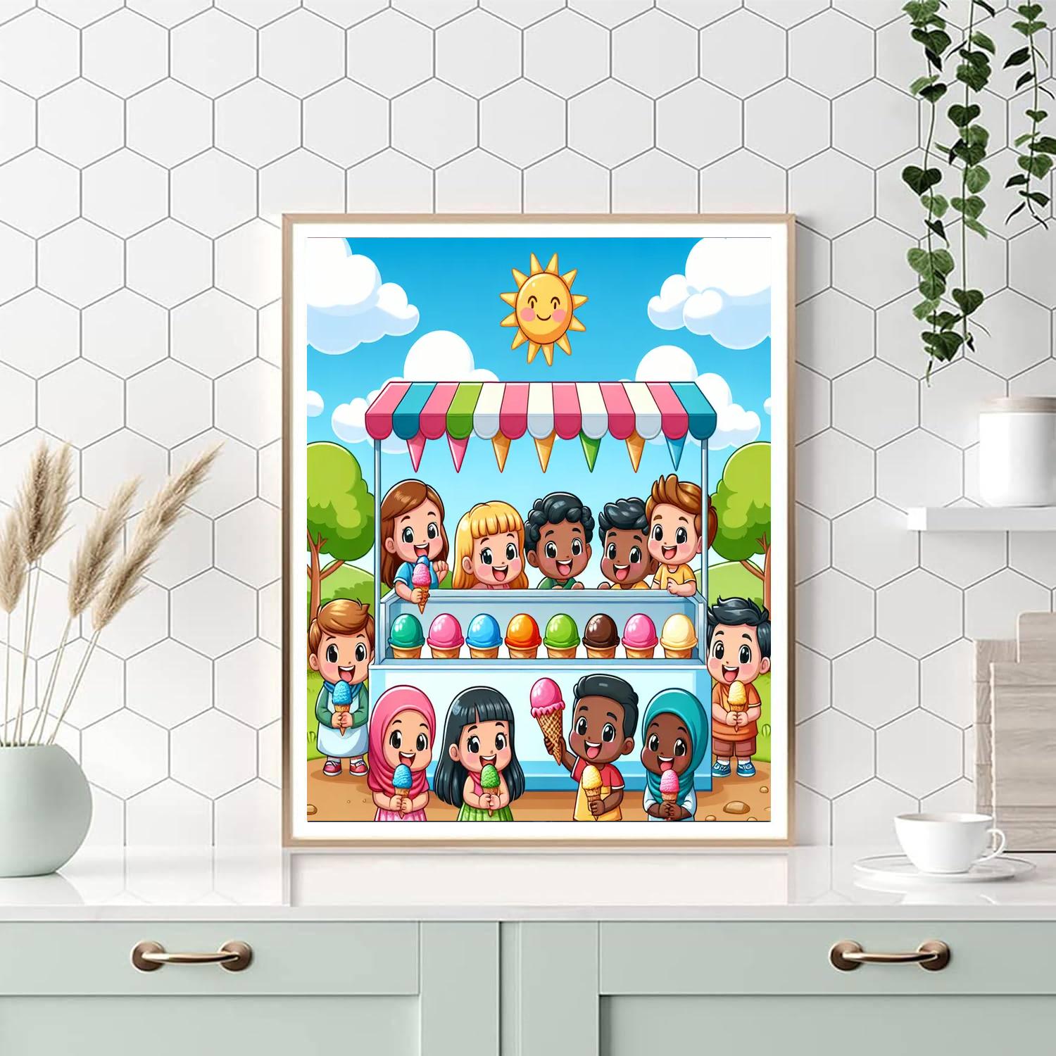 Cheerful Ice Cream Stand Numbered Painting Kits