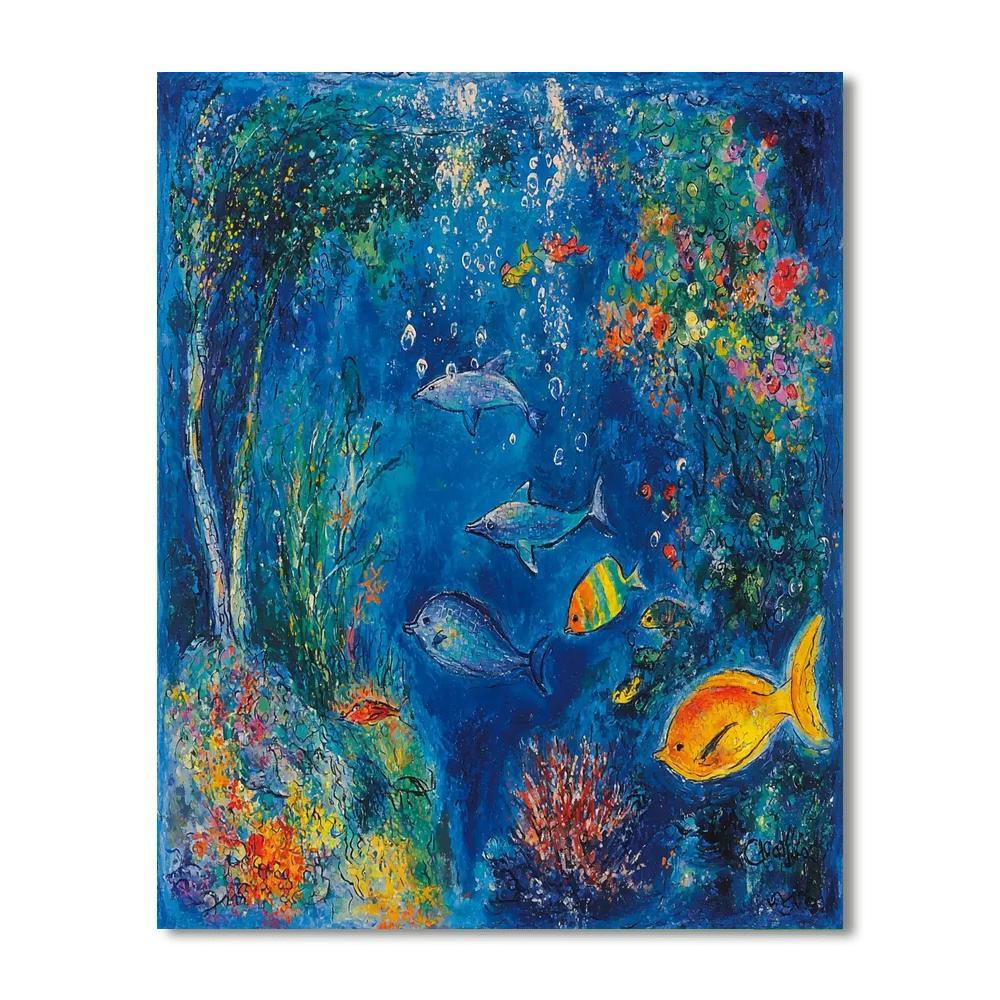 Marc Chagall Inspired Whimsical Underwater Dreams  Number Painting