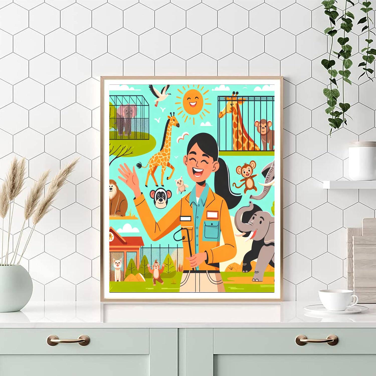 Zoo Keeper's Wild Day Number Painting