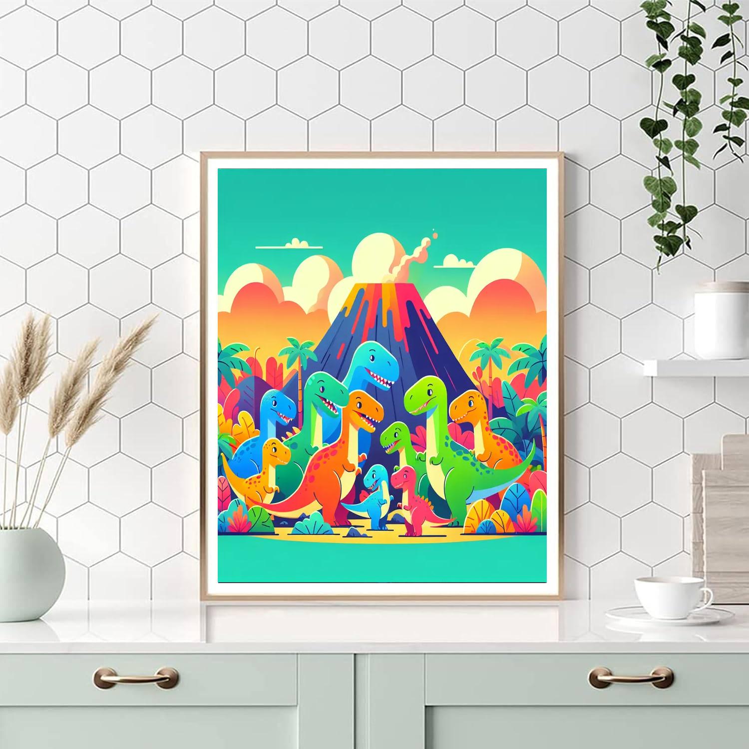 Friendly Dinosaurs Exploring Paint By Numbers Art