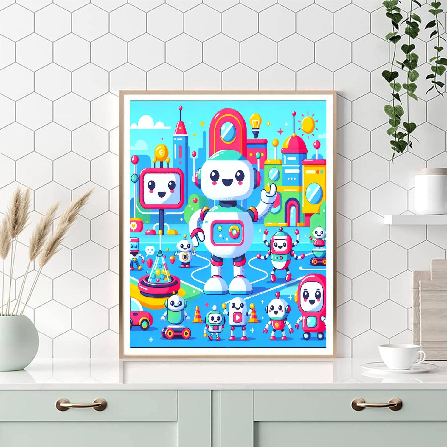 Adventurous Robot Rally Paint By Numbers Art