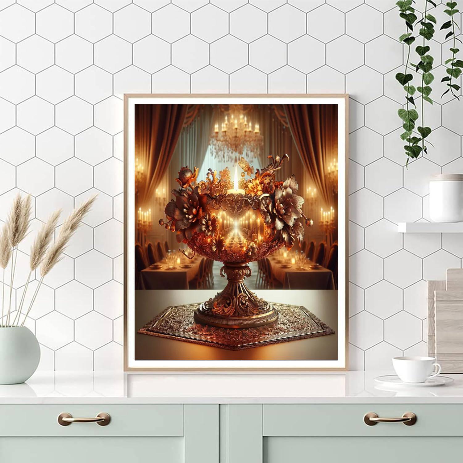 Golden Petals Candle Holder Paint By Number