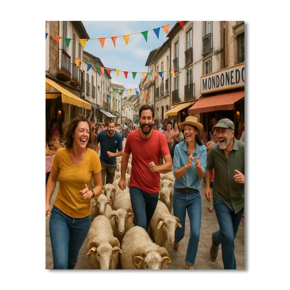 Running Of The Sheep - Spain Paint By Numbers Art