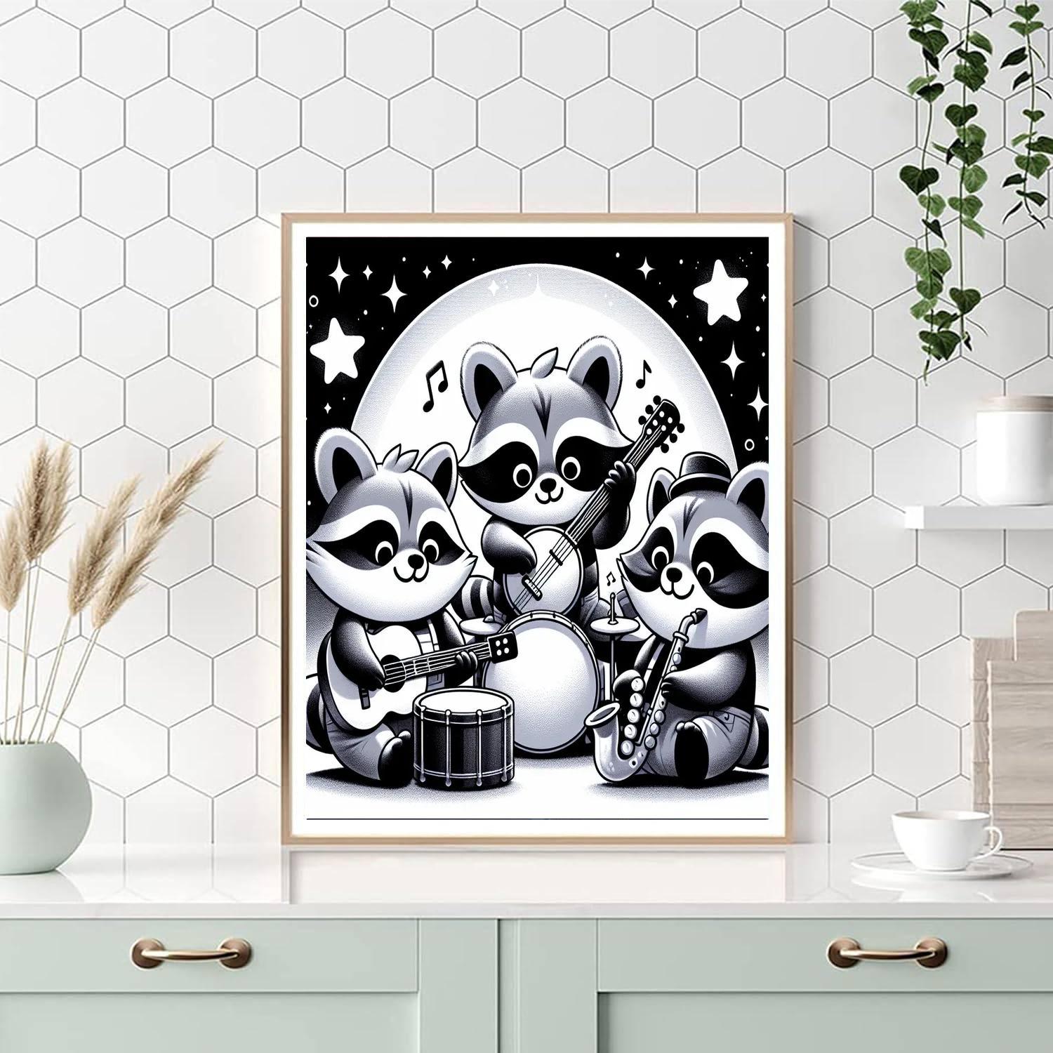 Adorable Raccoon Band Paint By Numbers Art