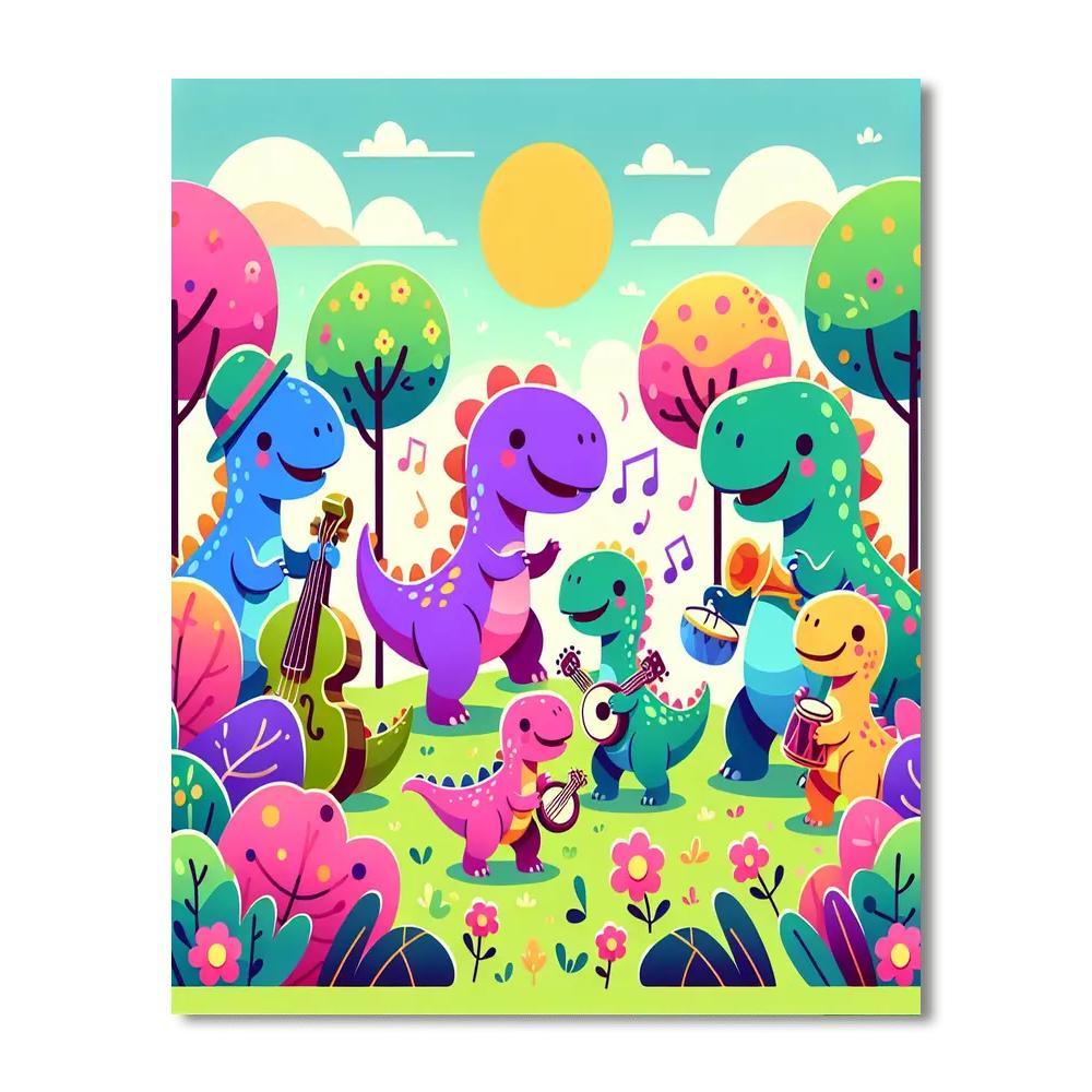 Funky Dino Dance Party Paint By Numbers Art