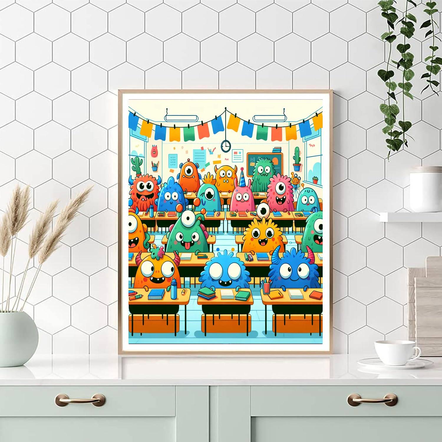 Funny Monster School Number Painting