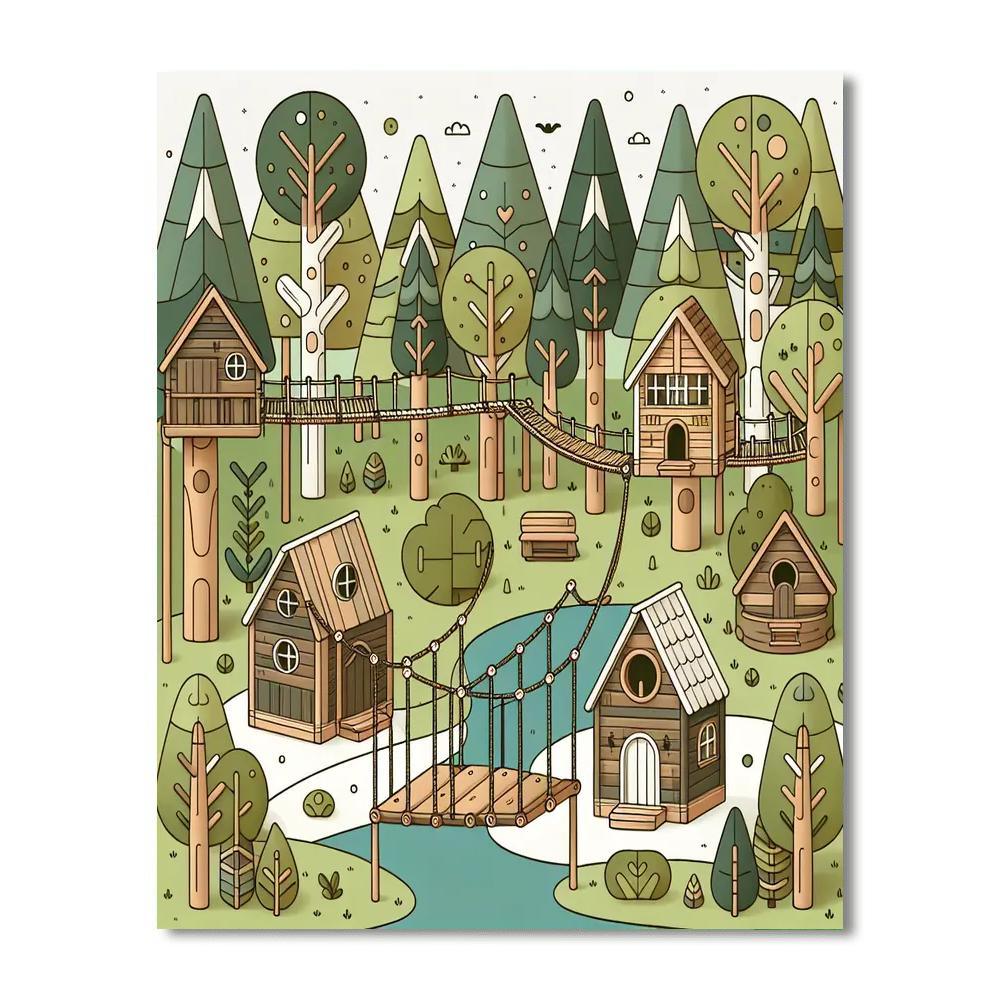 Whimsical Treehouse Village Paint By Number