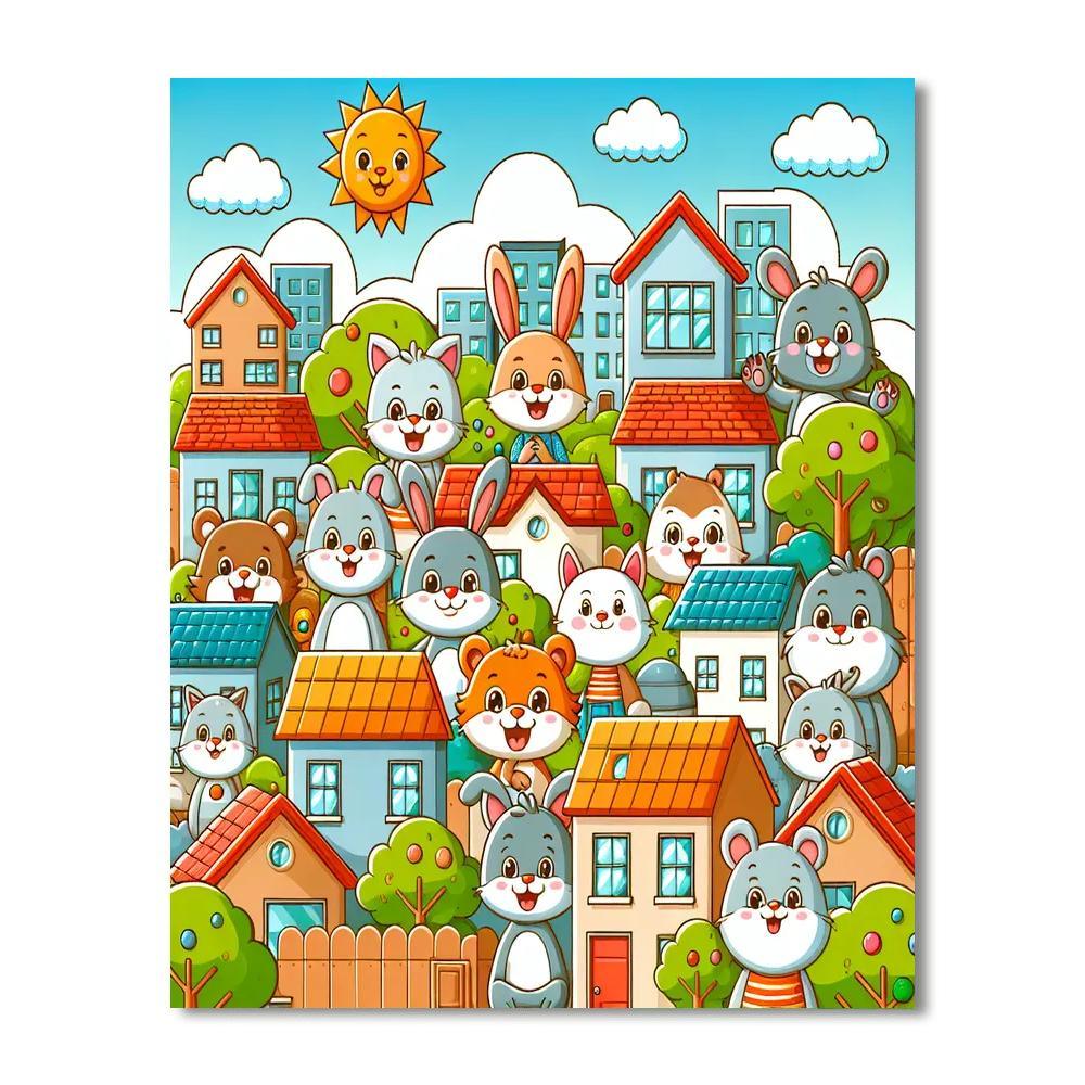 Friendly Animal Town Painting Number Kit