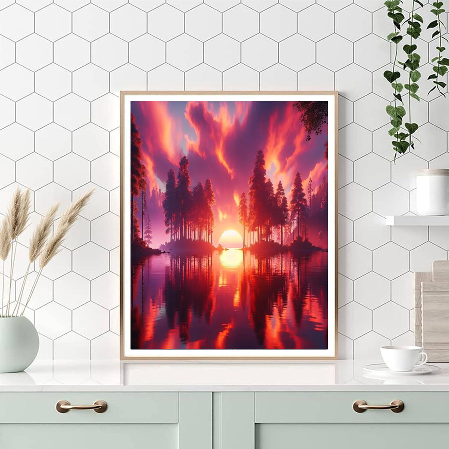 Sunset Serenade Over Lake Painting By Numbers Kit