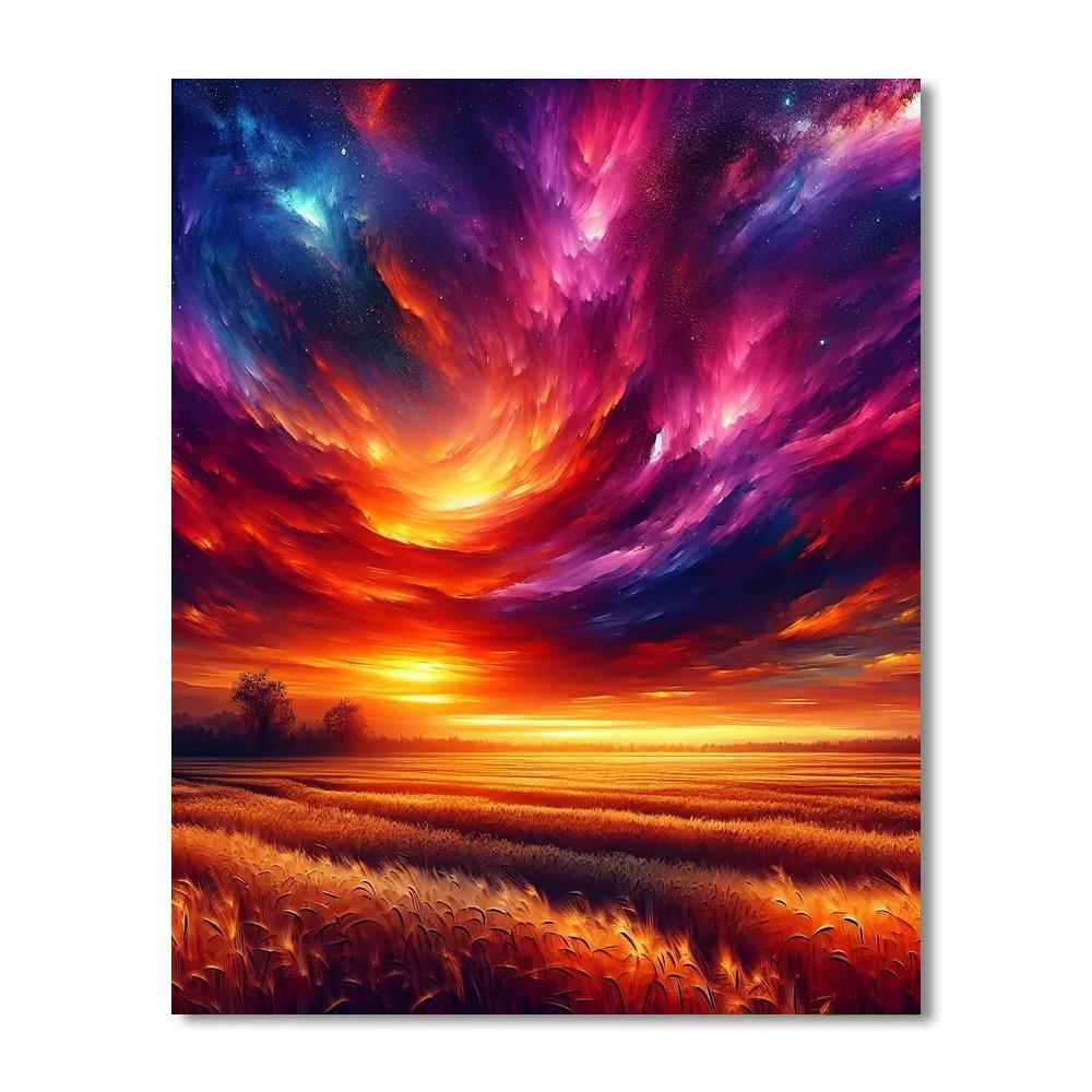 Radiant Sunset Over Fields Numbered Painting Kits