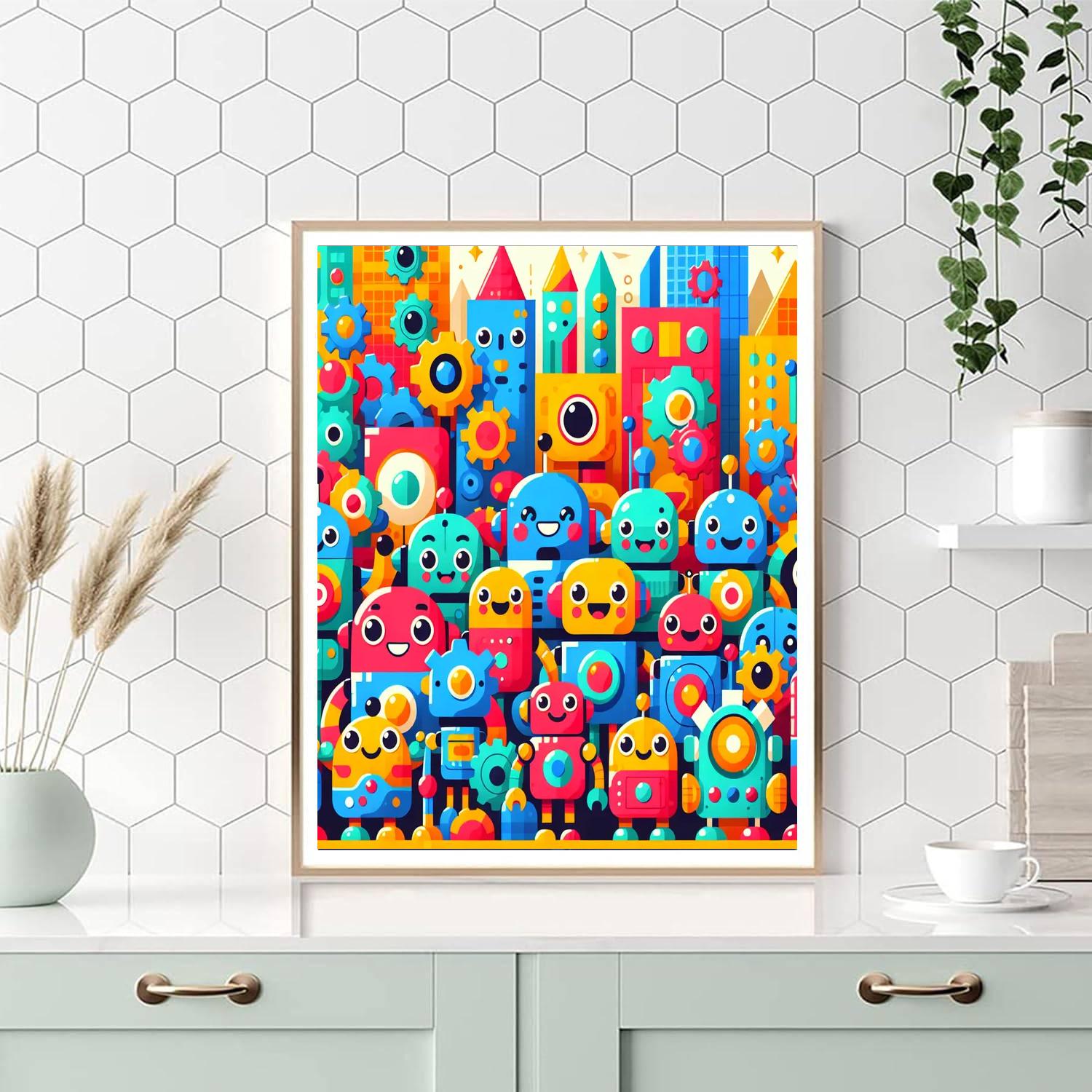 Happy Robots Paint By Numbers Art