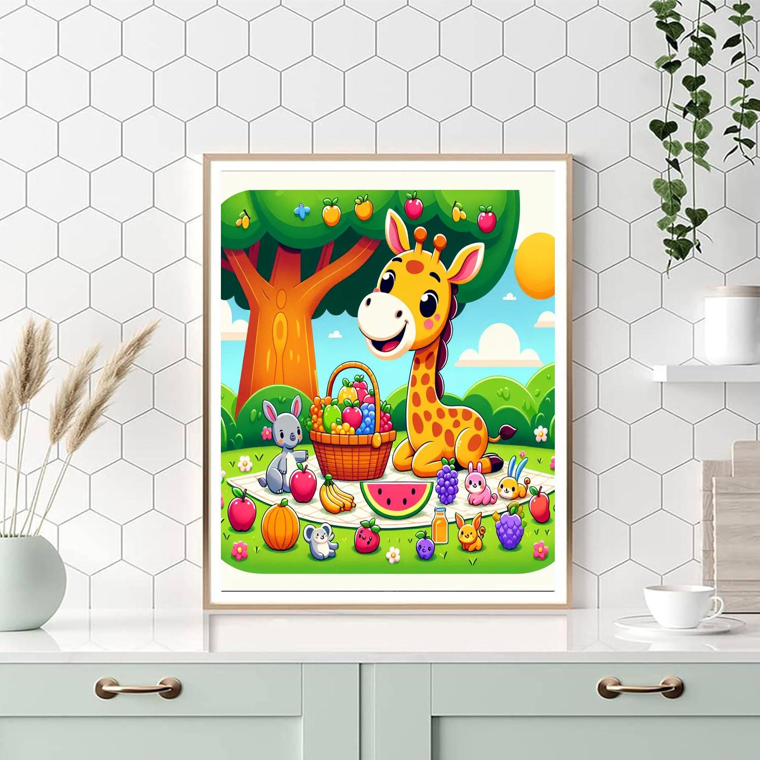 Joyful Giraffe Picnic Paint By Numbers Art