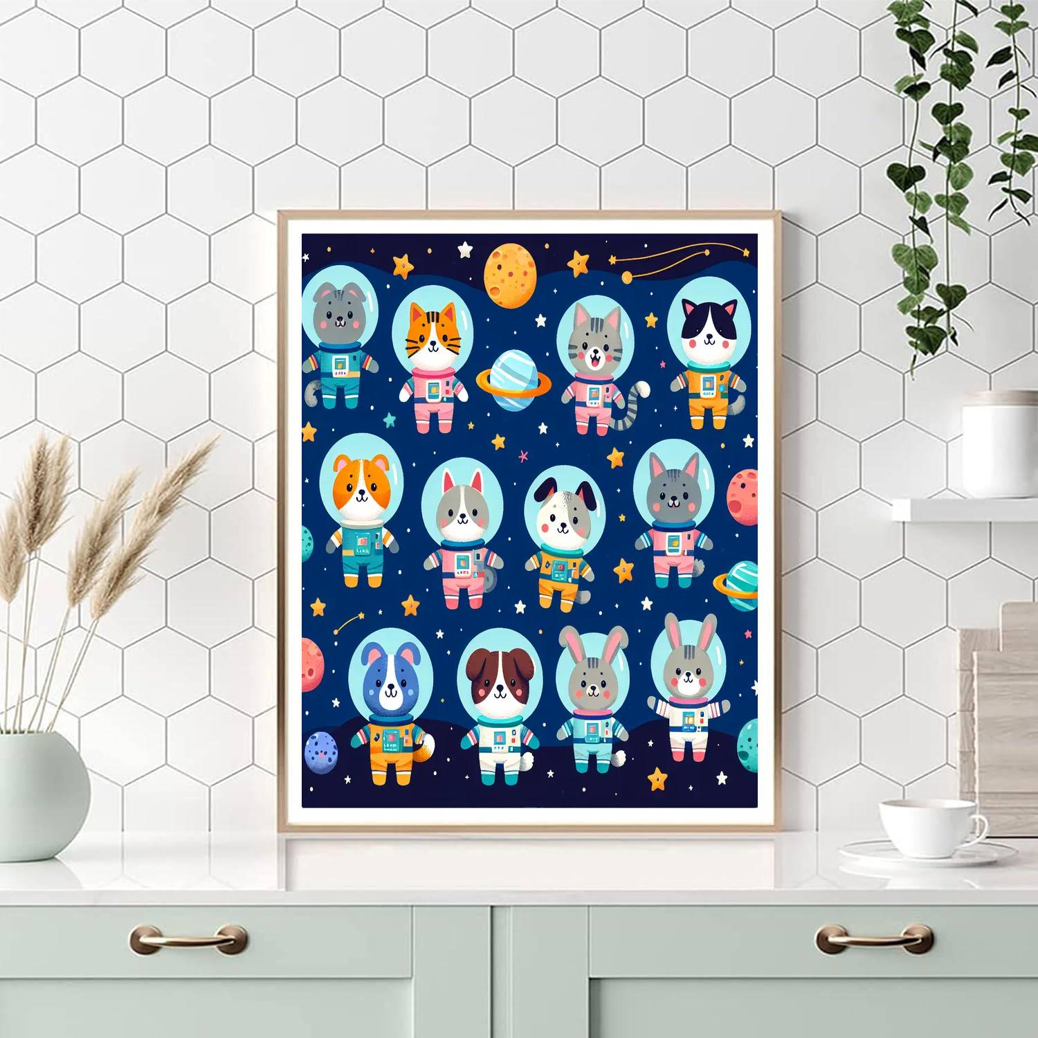 Cuddly Animal Pals In Space Paint By Numbers Art