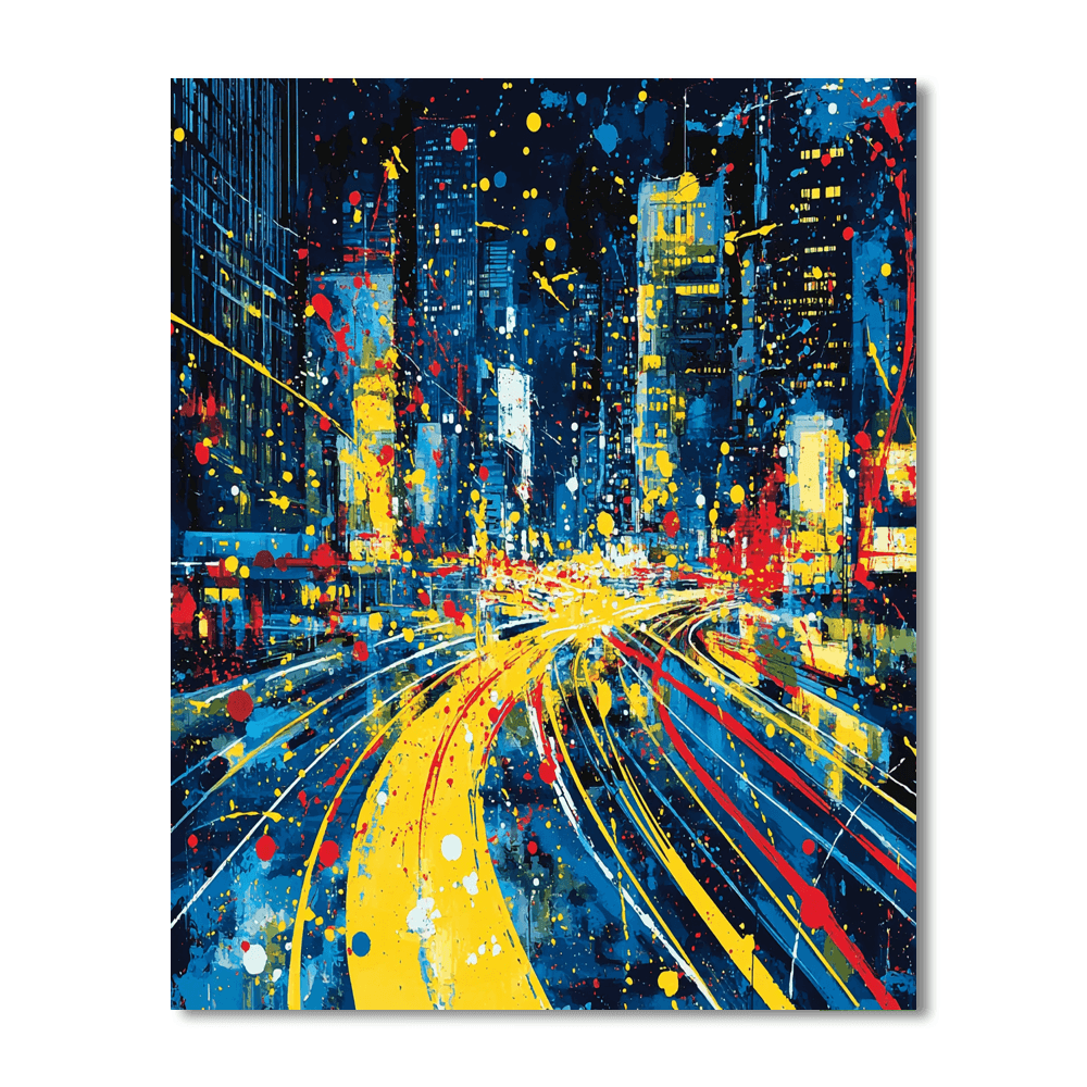 Jackson Pollock Inspired City Lights In Motion  Paint By Numbers Art