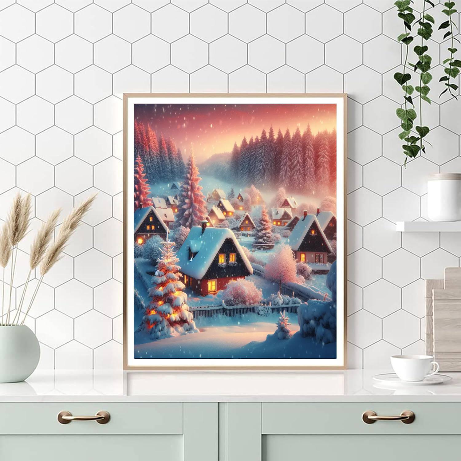 Charming Snowy Landscape Numbered Painting Kits