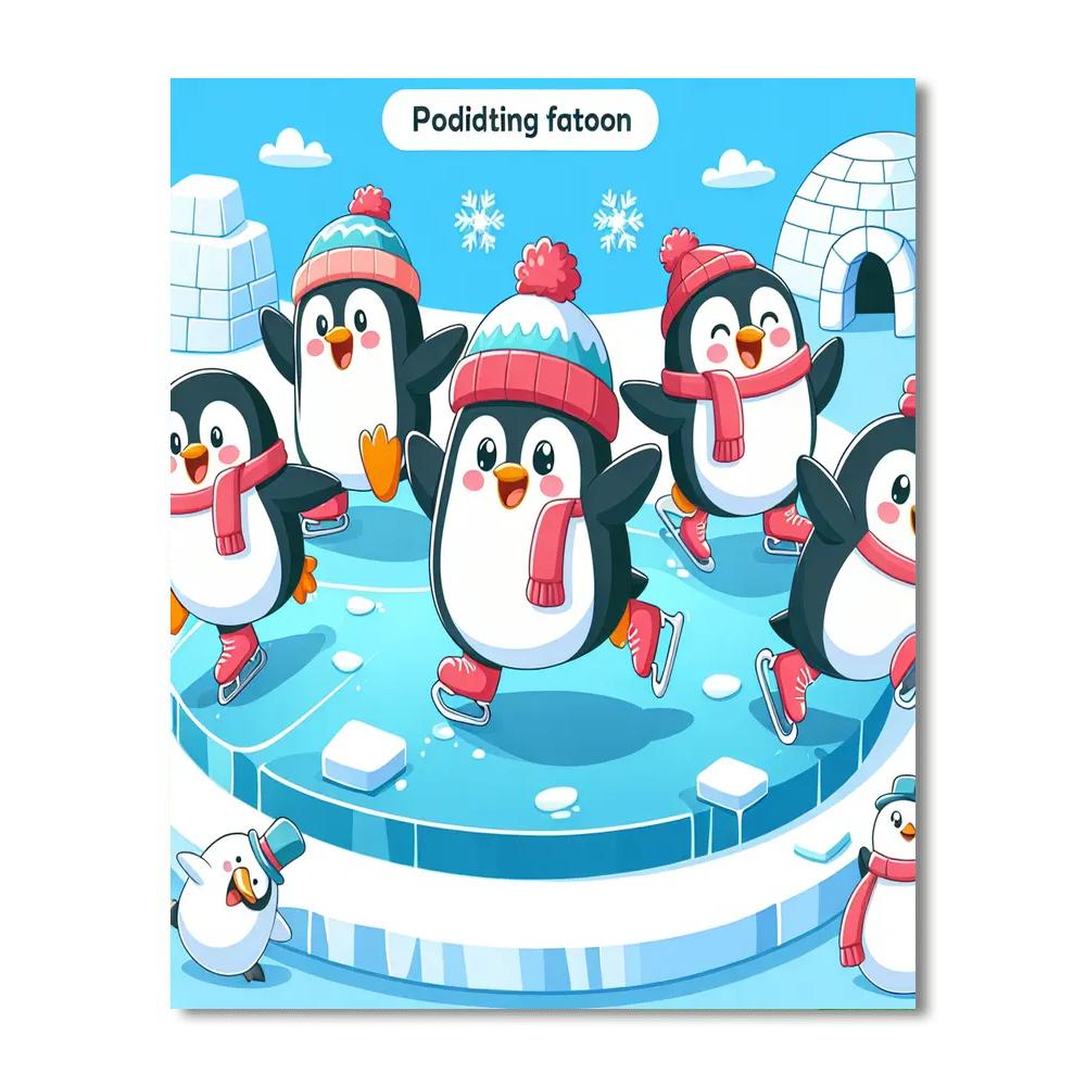 Winter Wonderland With Skating Penguins Paint By Numbers Kits