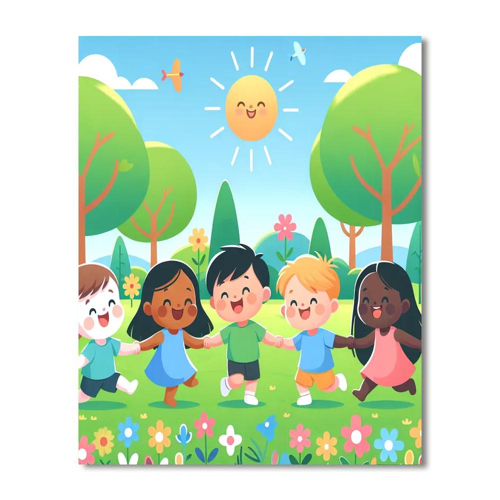 Cheerful Children Playing Painting Number Kit