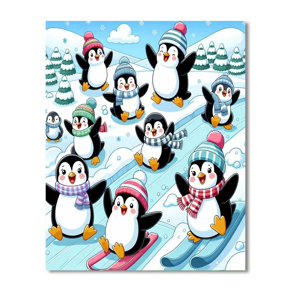 Happy Penguins On Ice Paint By Numbers Art