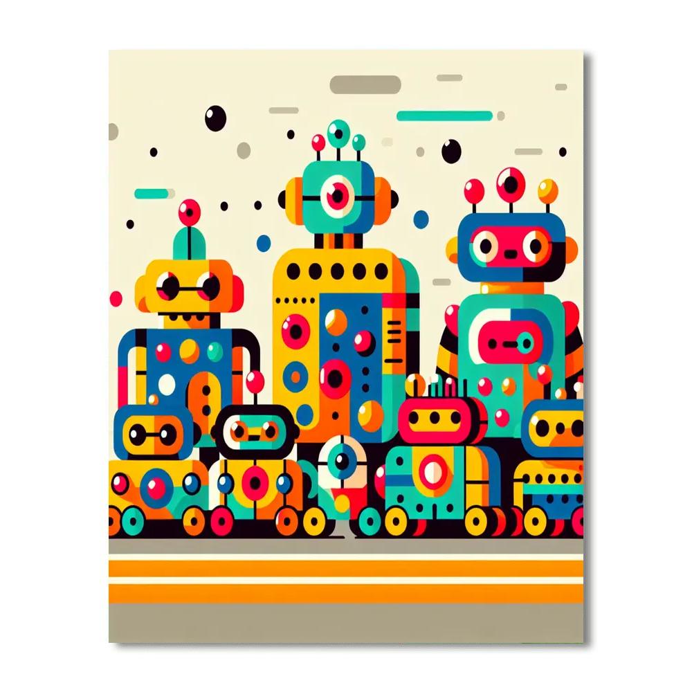 Quirky Robot Parade Paint By Numbers