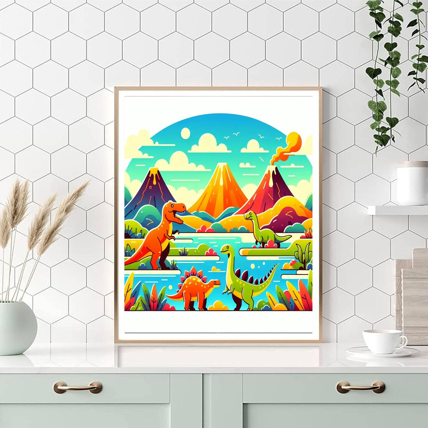 Mysterious Valley Of Dinosaurs Painting By Numbers Kit