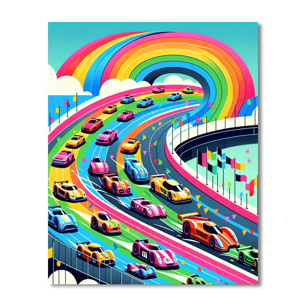Rainbow Racing Cars Paint By Number