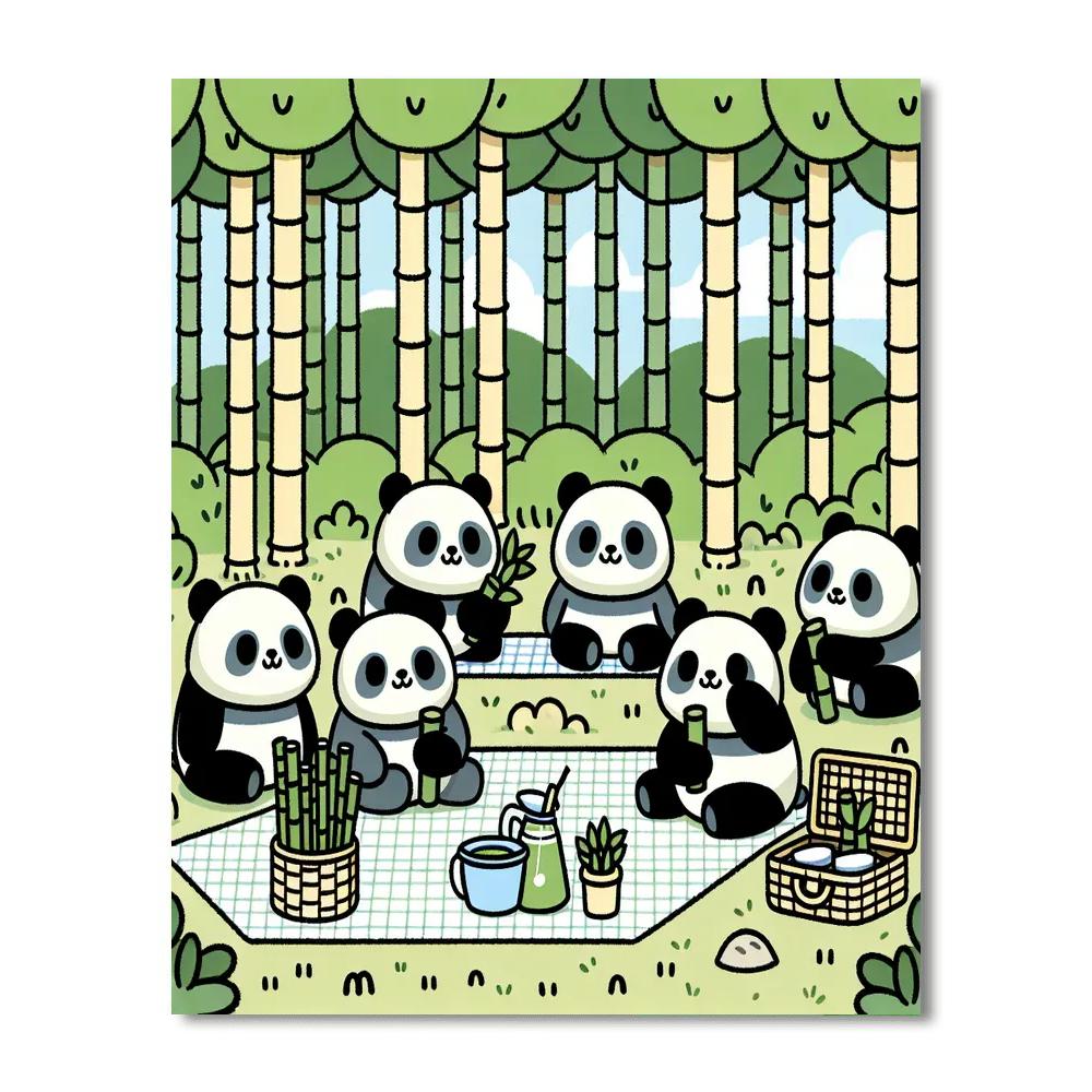 Pandas' Peaceful Picnic Painting Number Kit