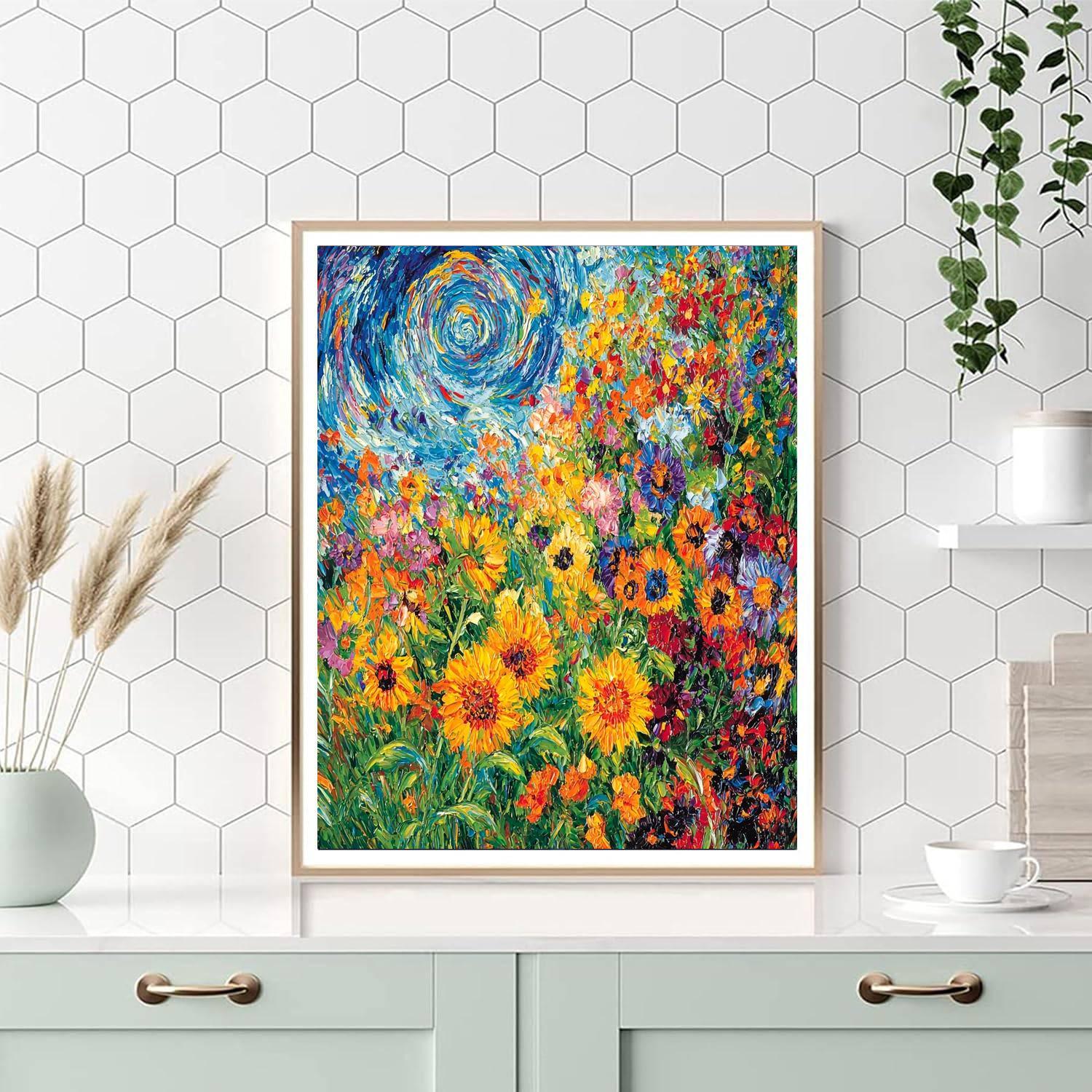 Van Gogh Inspired Exotic Floral Burst  Painting By Numbers Kit