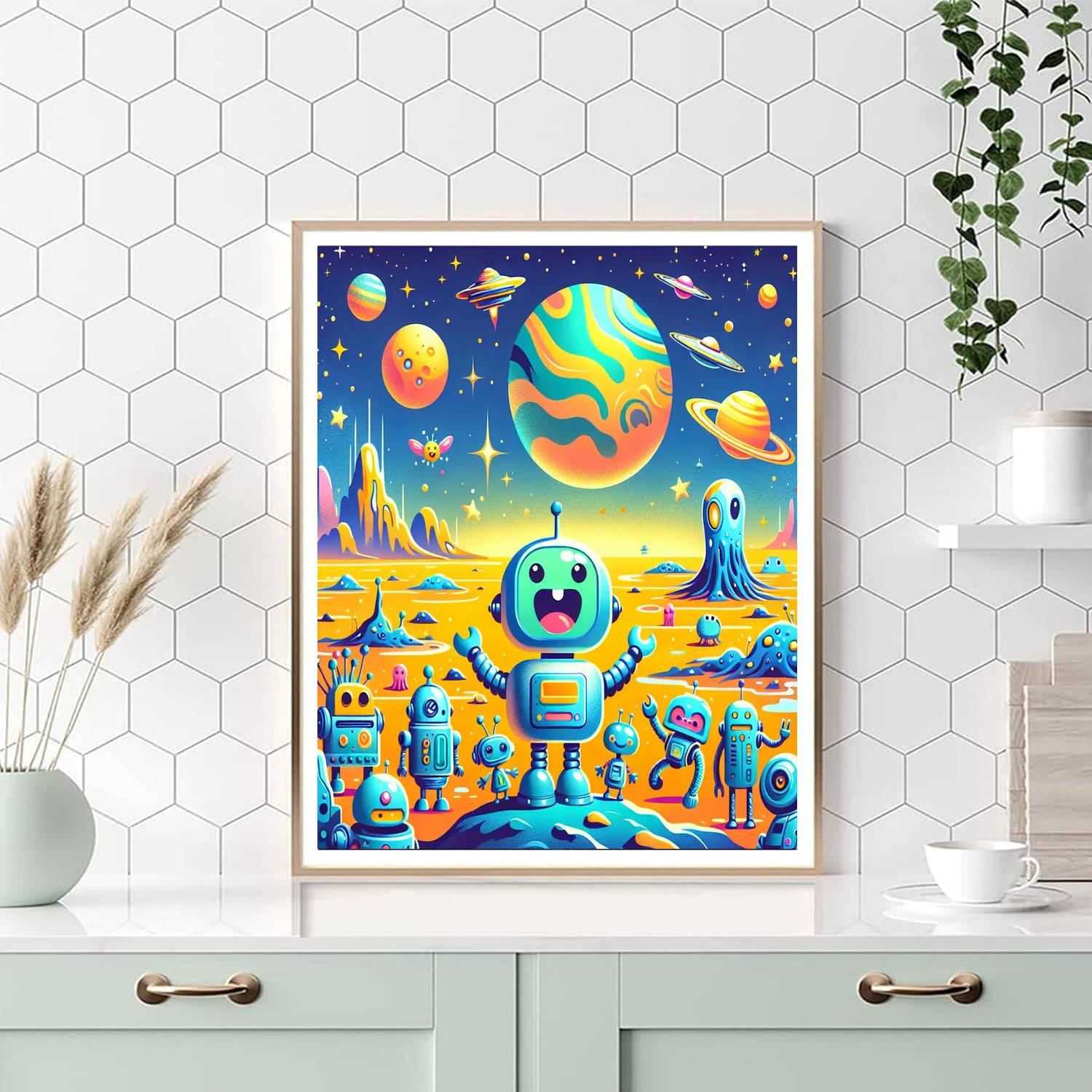 Cute Robot Explorers Number Painting