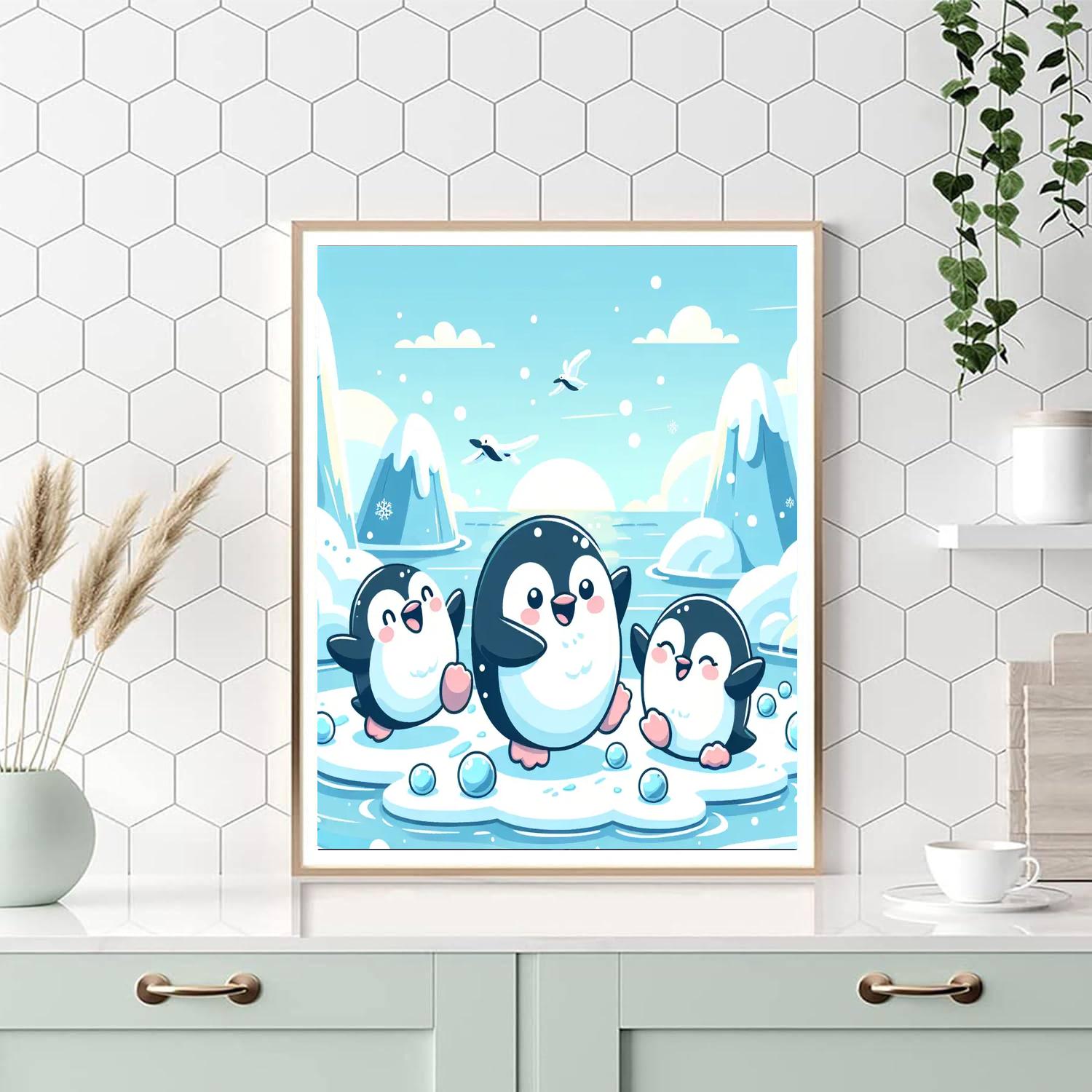 Winter Penguins Celebration Paint By Color