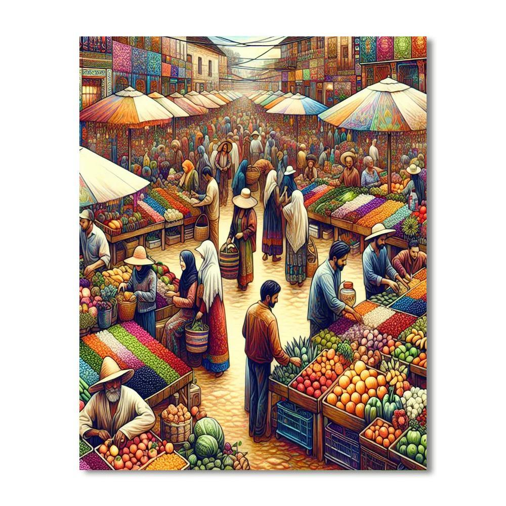 Vibrant Summer Market Numbered Painting Kits