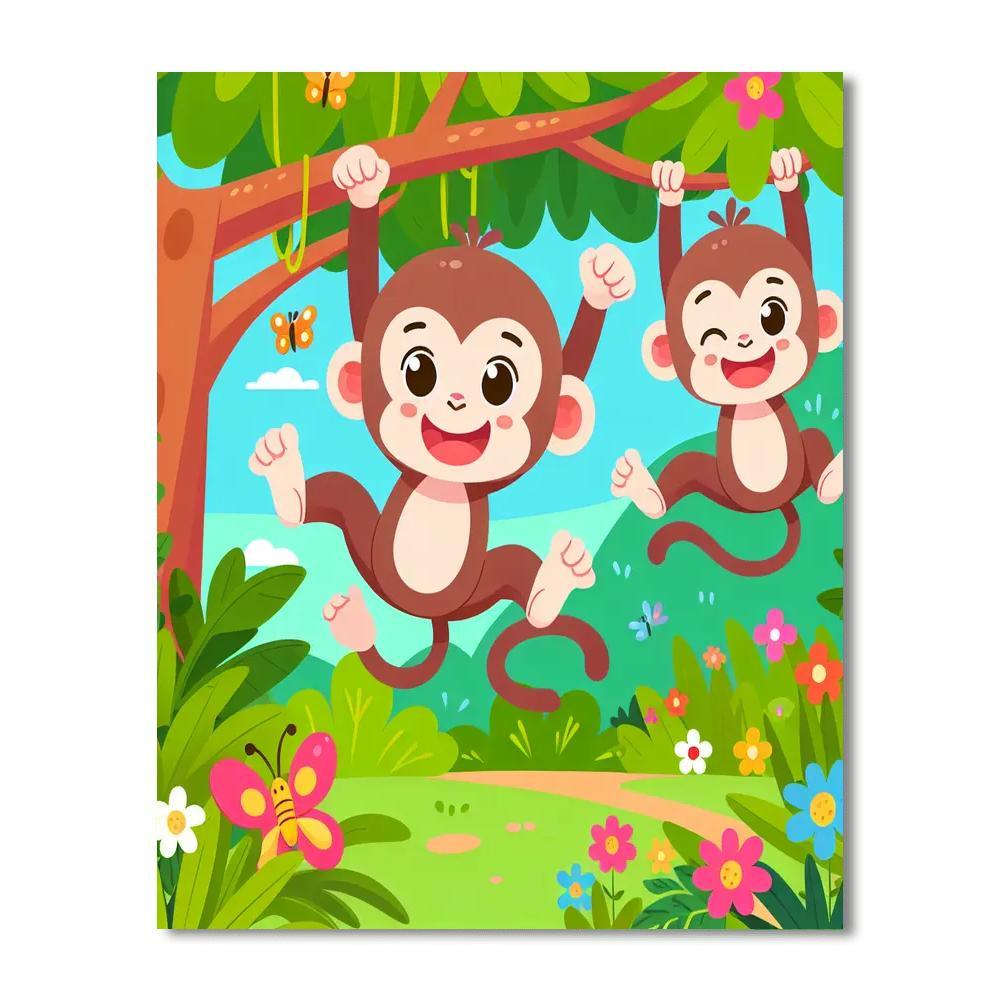 Jungle Adventure With Cute Monkeys Numbered Painting Kits