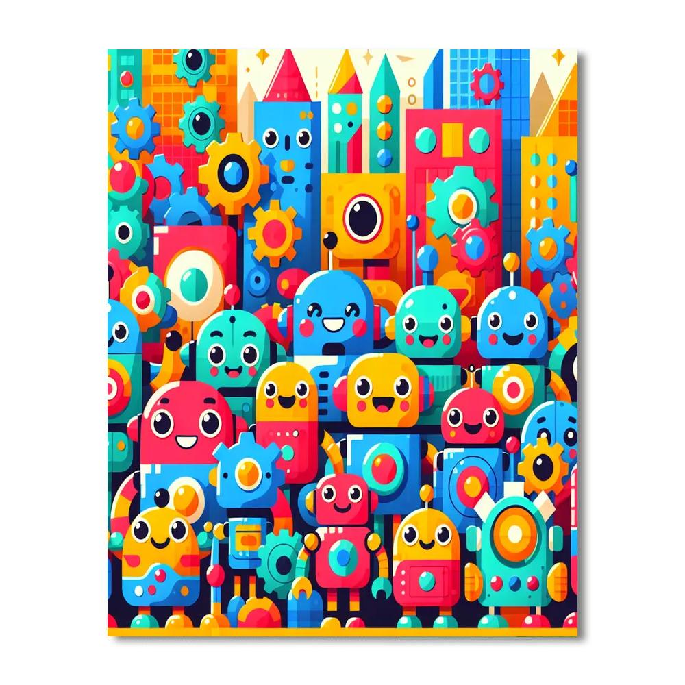 Happy Robots Paint By Numbers Art