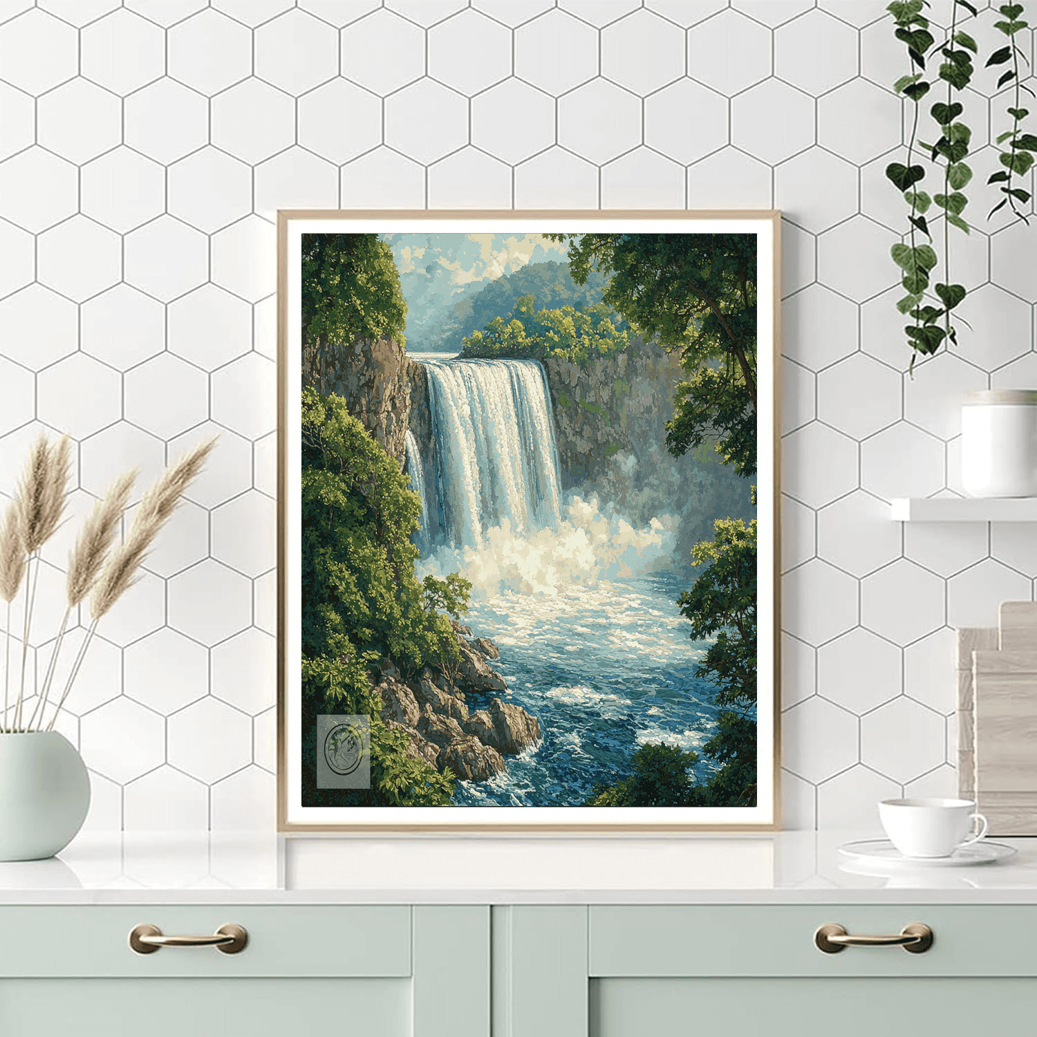 Katsushika Hokusai Inspired Serene Waterfalls  DIY Paint By Numbers