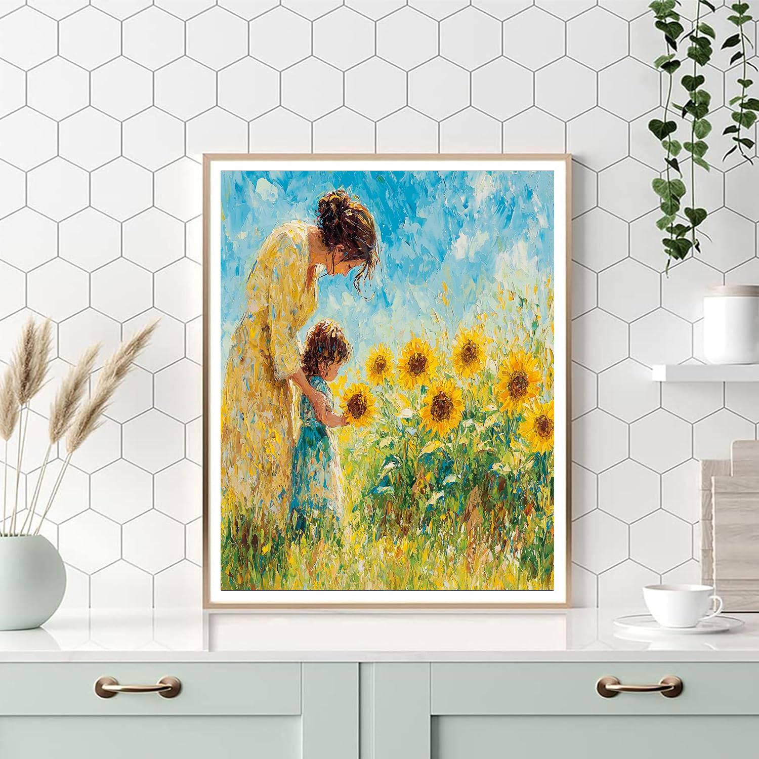 Mommy And Me In The Sunflowers Painting By Numbers Kit