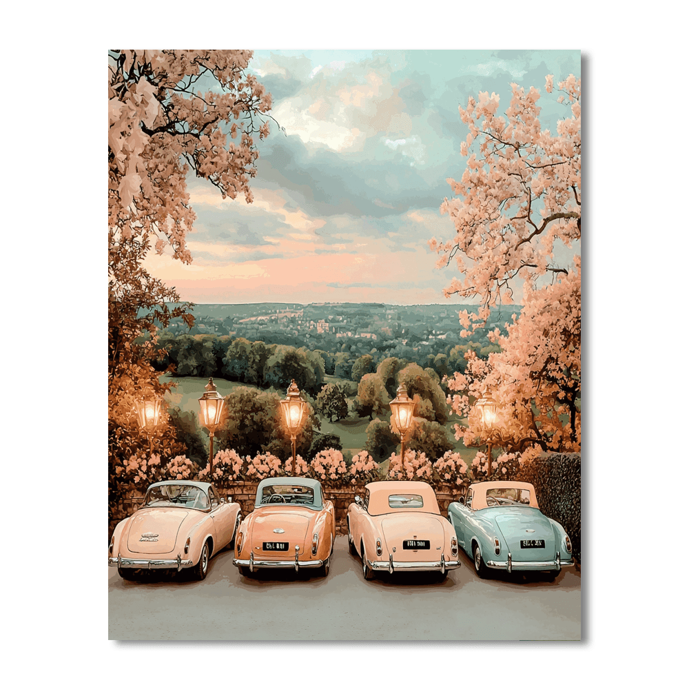 René Magritte Inspired Elegant Vintage Vehicles  Paint By Number