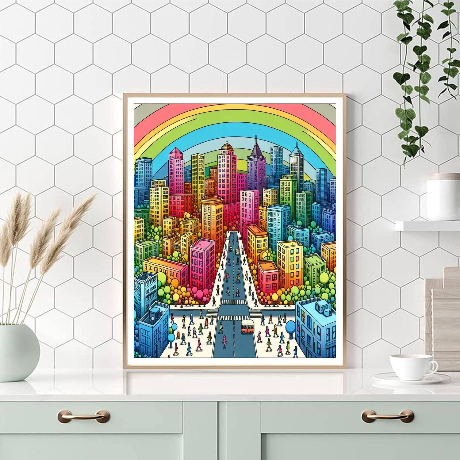 Rainbow Cityscape Number Painting